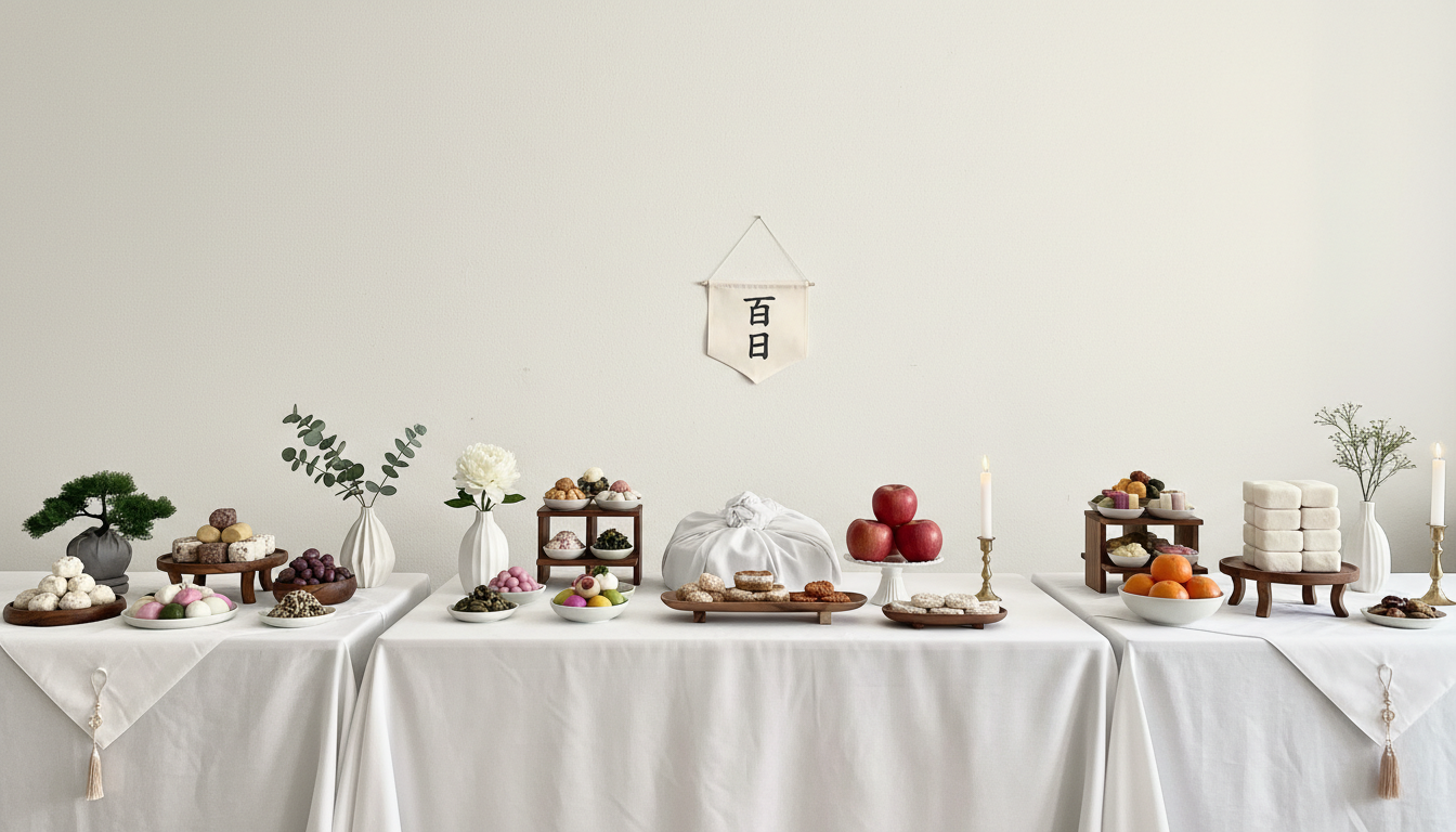 Korean Baekil 100 Days Banner, Baby 100th Day Party Decoration, Canvas Wall Hanging Flag for Korean First Celebration