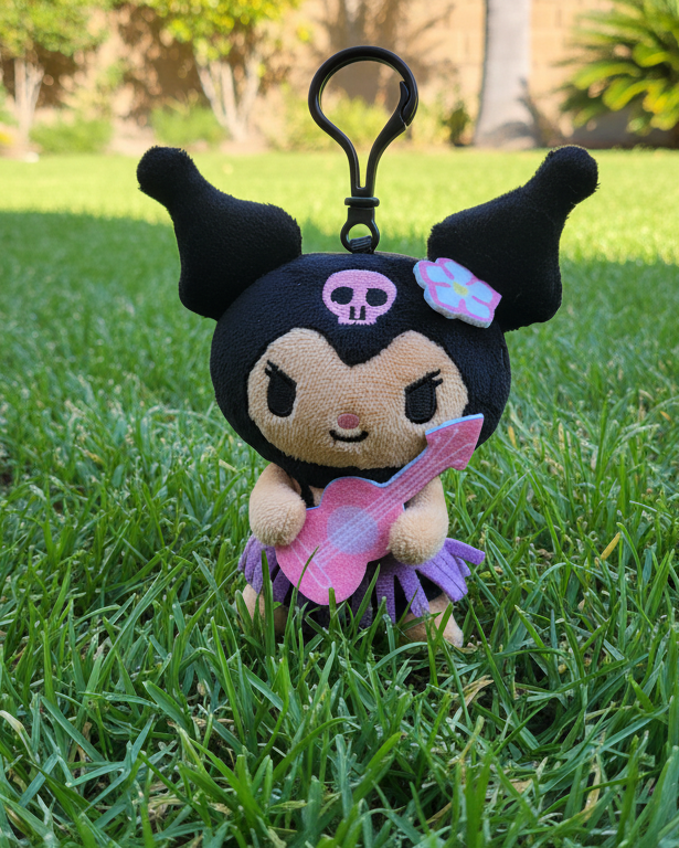 Sanrio Kuromi Hawaii Limited Edition Ukulele Plush Keychain 5” – Cute Kawaii Hawaiian Bag Charm Gift