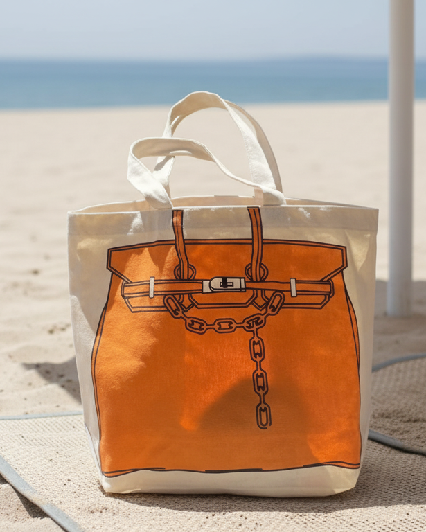 Designer Inspired Printed Tote Bag – Birkin Bag Drawing Canvas Shopper for Everyday Use