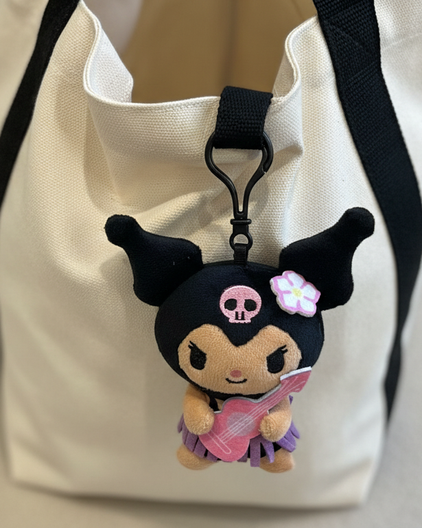 Sanrio Kuromi Hawaii Limited Edition Ukulele Plush Keychain 5” – Cute Kawaii Hawaiian Bag Charm Gift