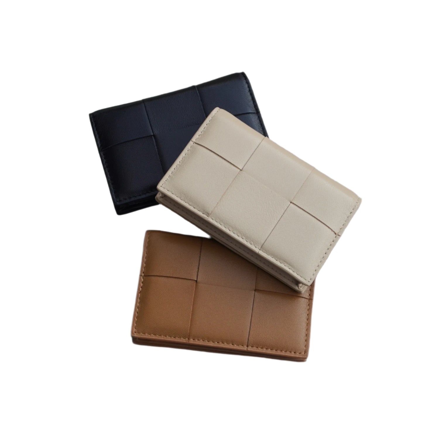 Leather Woven Card Holder, Minimalist Genuine Leather Wallet