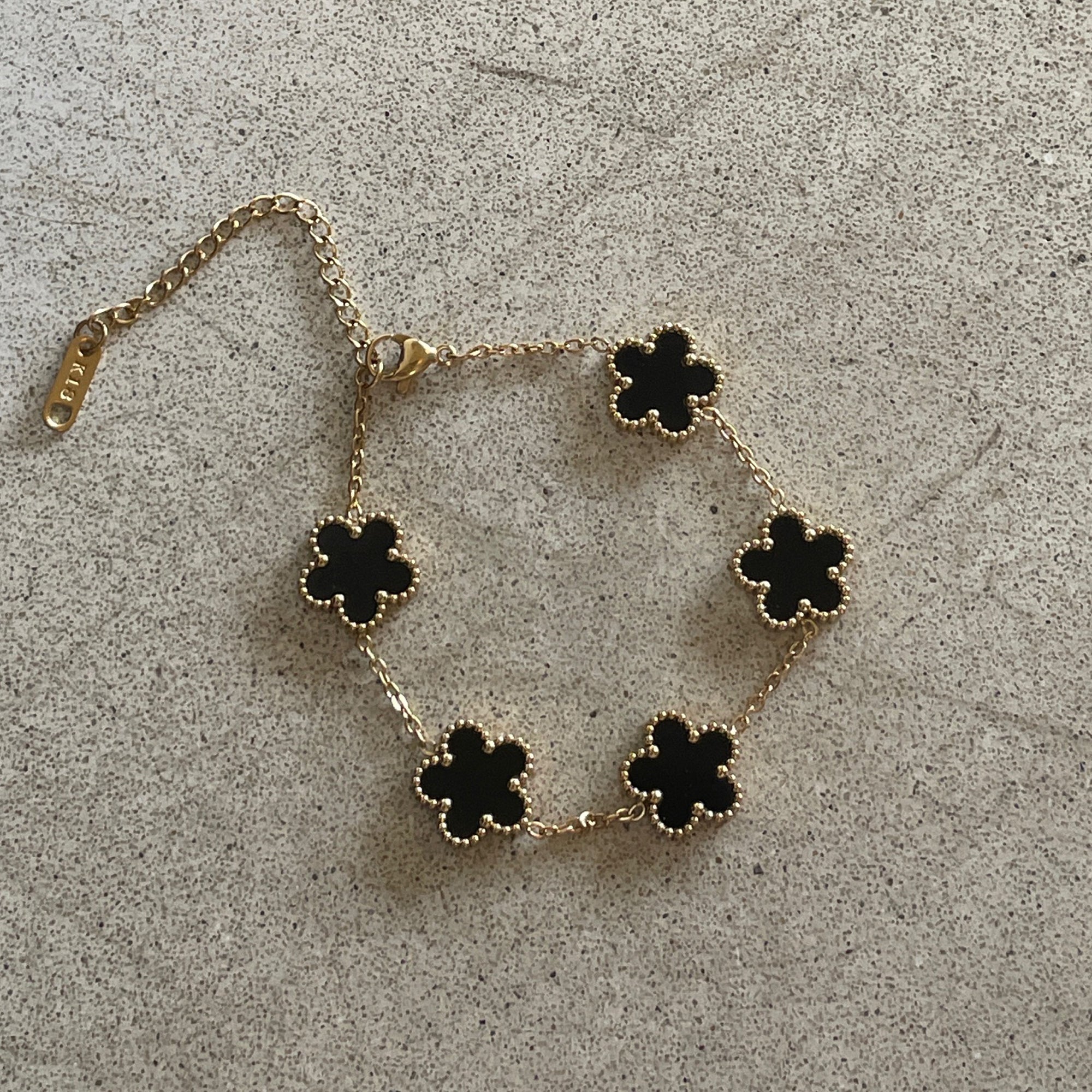 18k Gold Plated Five Petal Clover Bracelet, Stainless Steel Five Leaf Clover Jewelry for Women