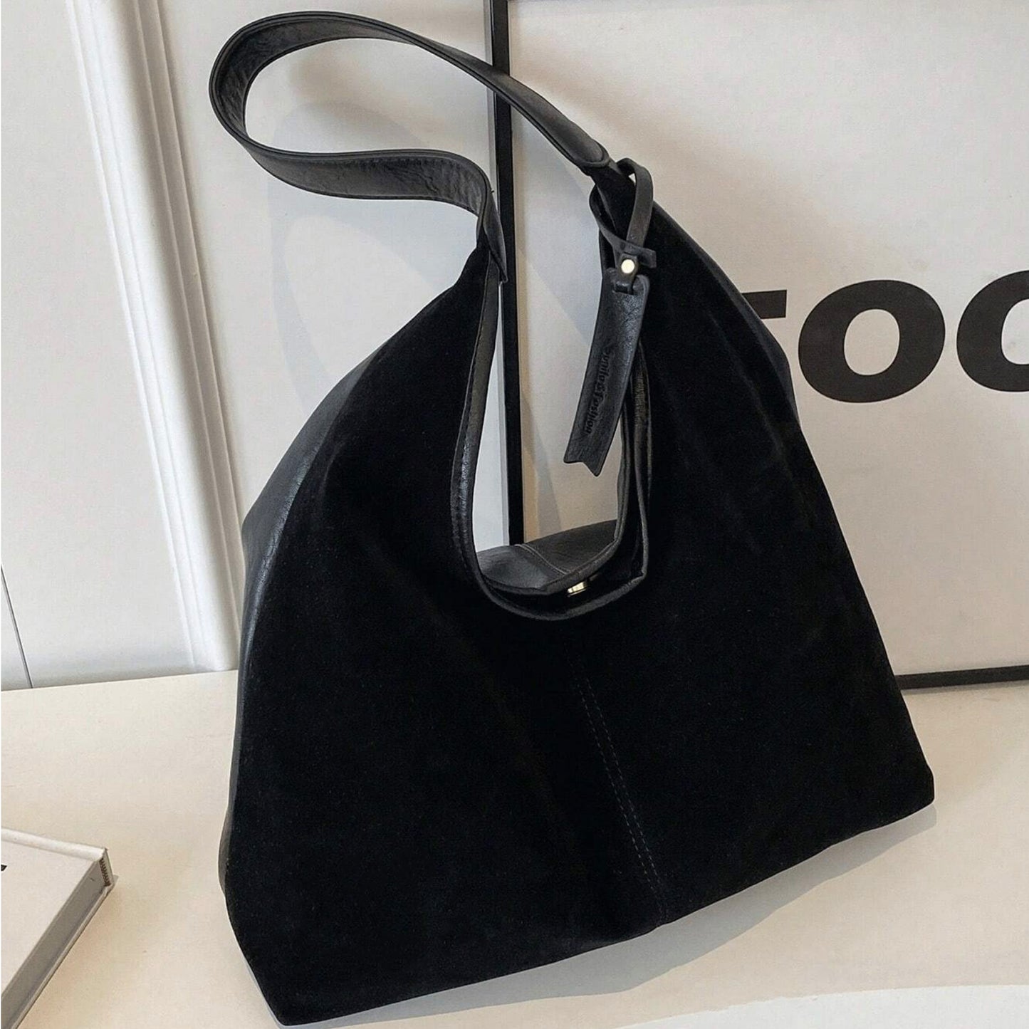 Suede Leather Hobo Bag, Suede Shoulder Bag, 2-in-1 Dual-Texture Shoulder Bag