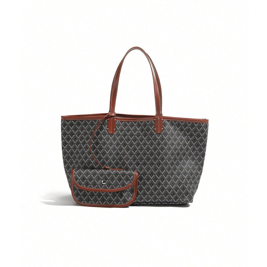 Coated PVC Canvas Tote Bags, Large Capacity Shopper Shoulder Bag with Pouch