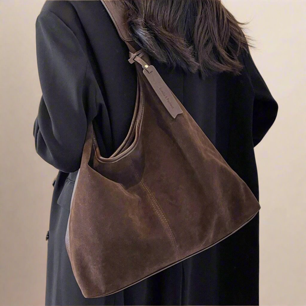 Suede Leather Hobo Bag, Suede Shoulder Bag, 2-in-1 Dual-Texture Shoulder Bag