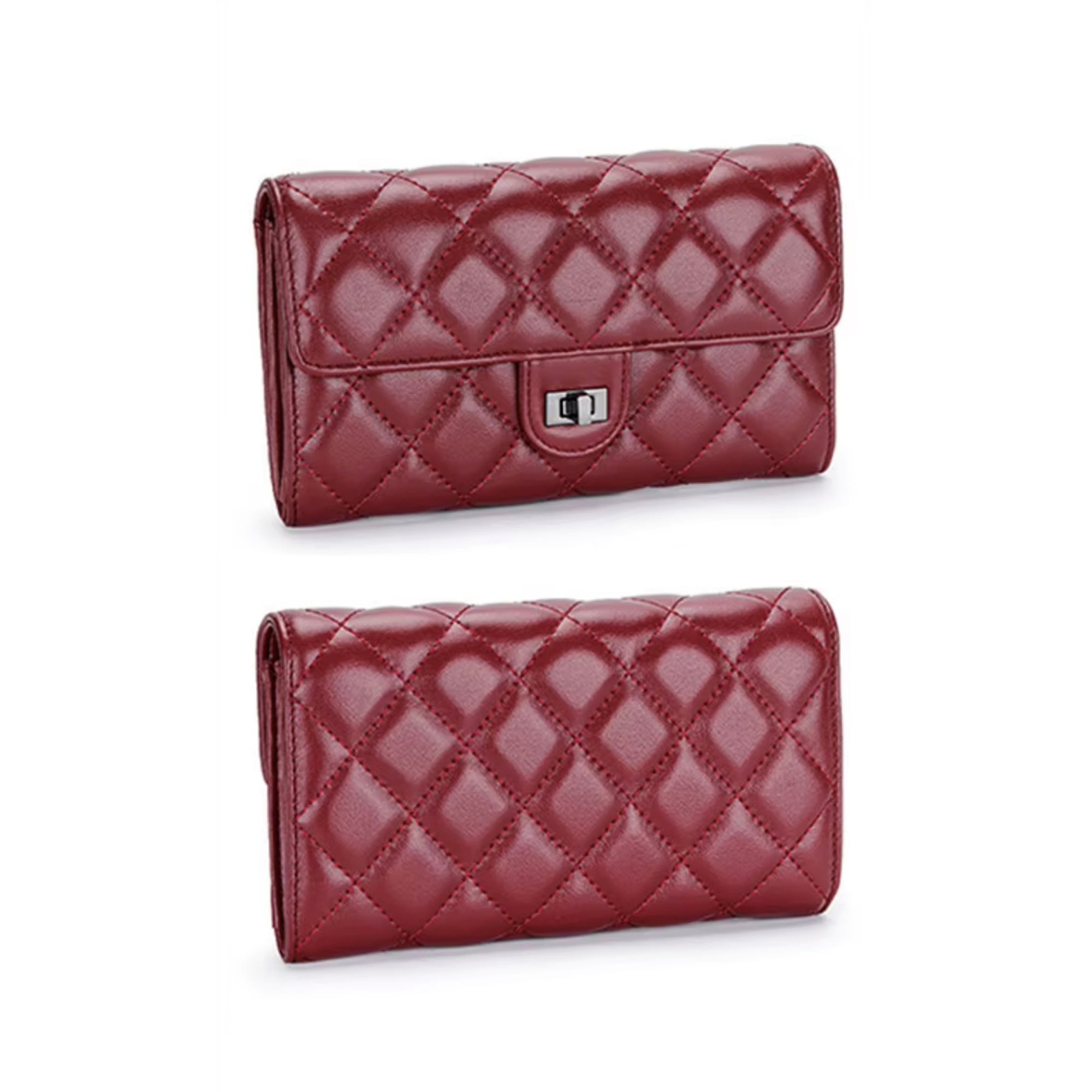 Quilted Genuine Leather Crossbody Bag with Chain Strap