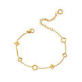 18k Gold Plated Clover Charm Bracelet, Adjustable Chain, Stainless Steel