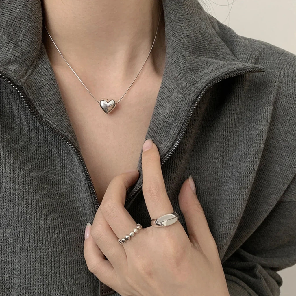 Trendy (Solid)♥ 925 Sterling Silver Heart Necklace