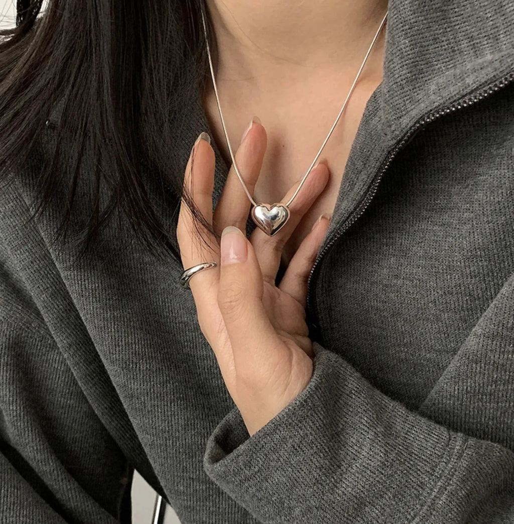 Trendy (Solid)♥ 925 Sterling Silver Heart Necklace