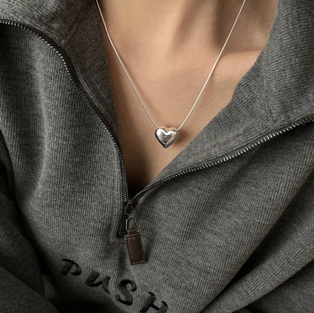 Trendy (Solid)♥ 925 Sterling Silver Heart Necklace