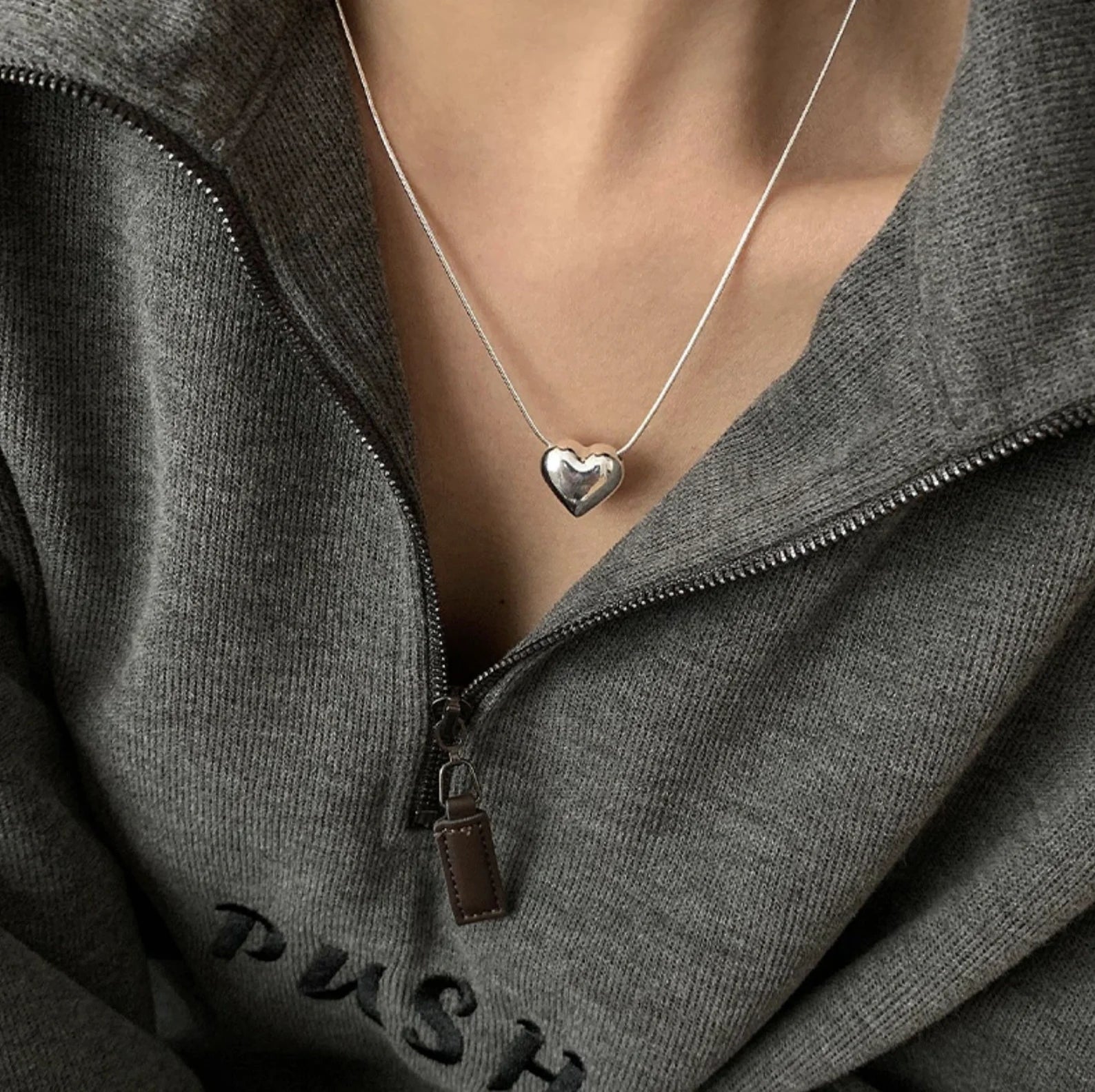 Trendy (Solid)♥ 925 Sterling Silver Heart Necklace