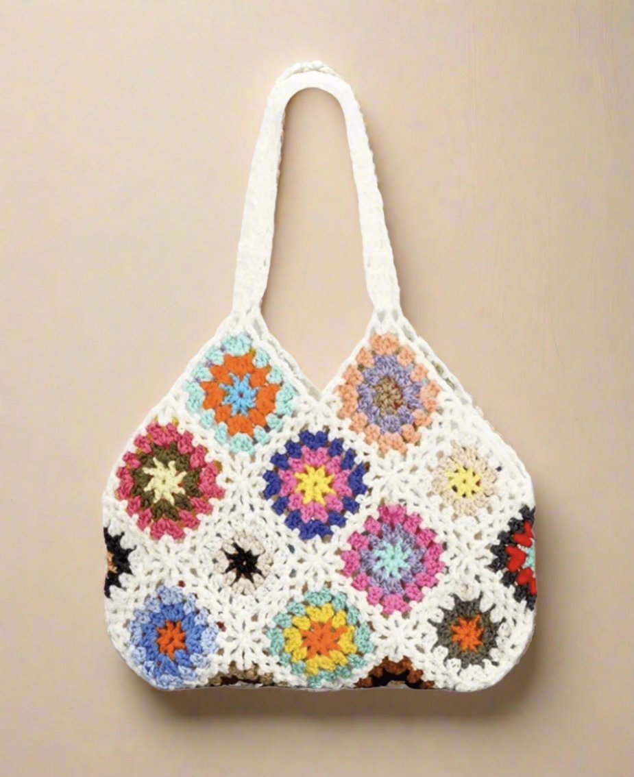 Crochet Floral Tote Bag