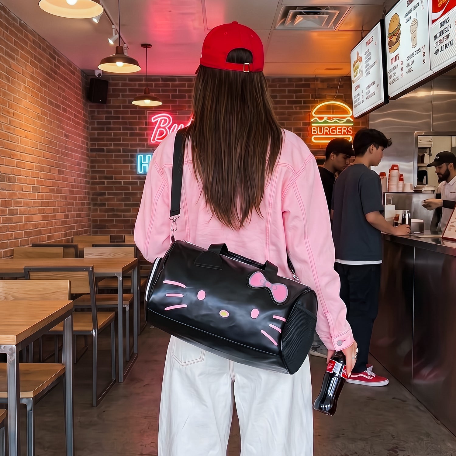 Sanrio Hello Kitty Black Duffle Bag – Lightweight Travel Carry-On Weekender Overnight Tote