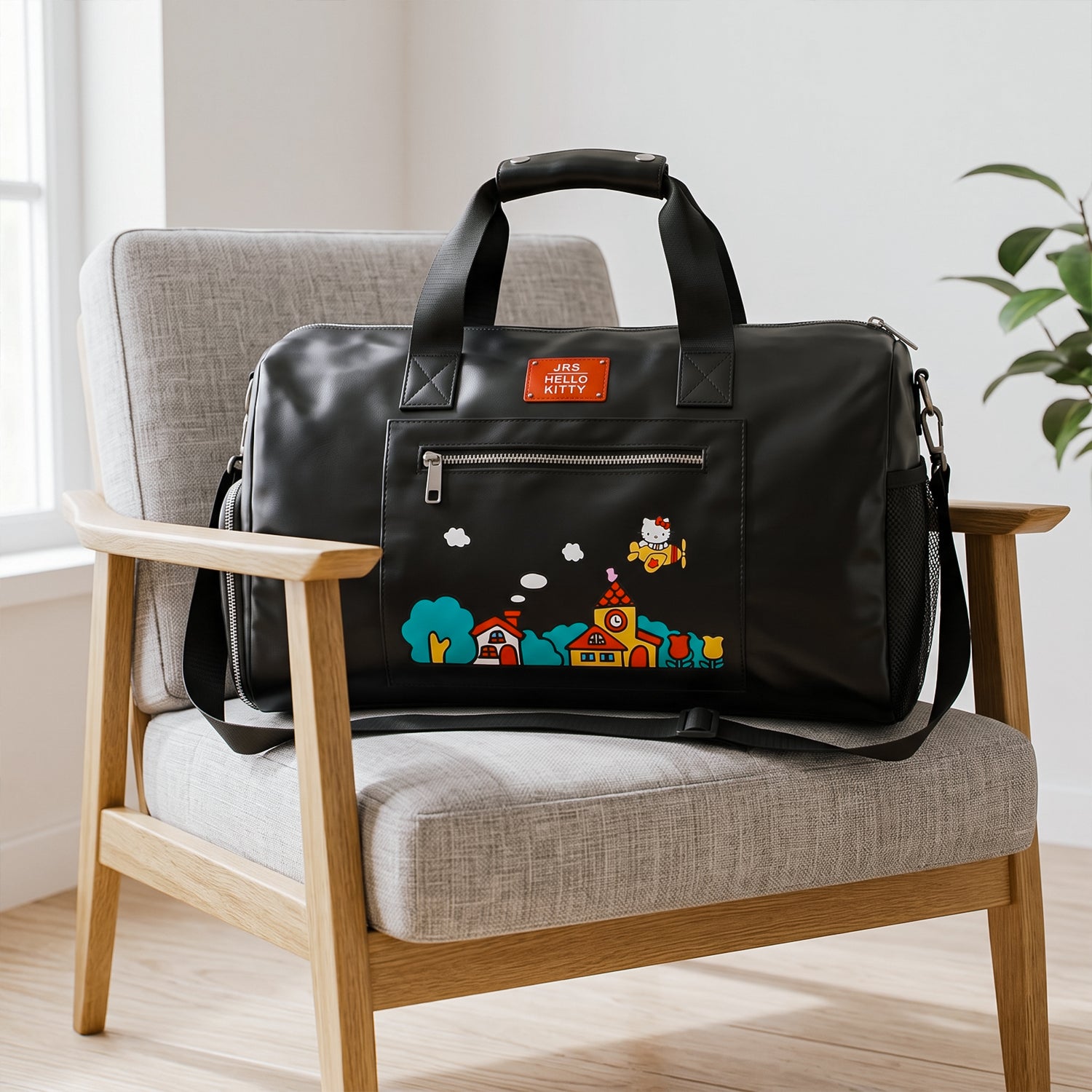 Sanrio Hello Kitty Black Duffle Bag – Lightweight Travel Carry-On Weekender Overnight Tote