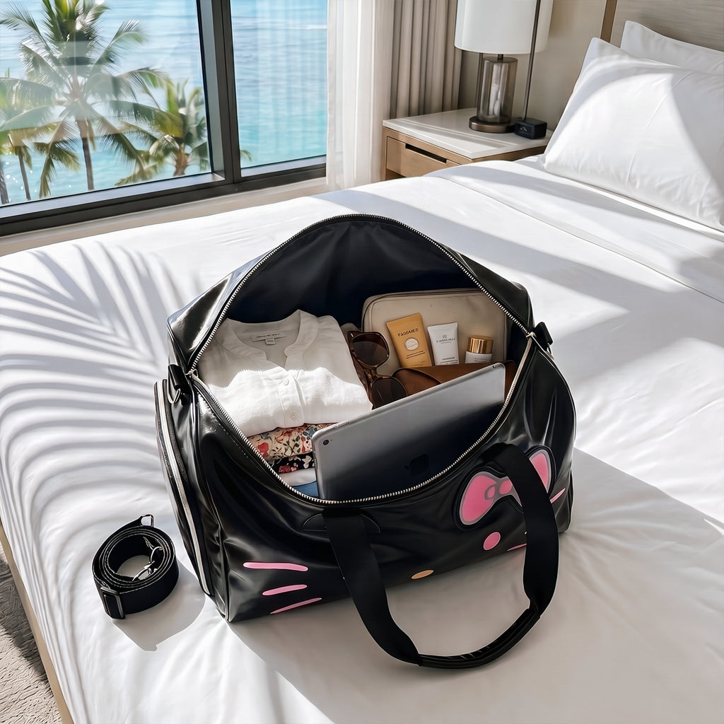 Sanrio Hello Kitty Black Duffle Bag – Lightweight Travel Carry-On Weekender Overnight Tote