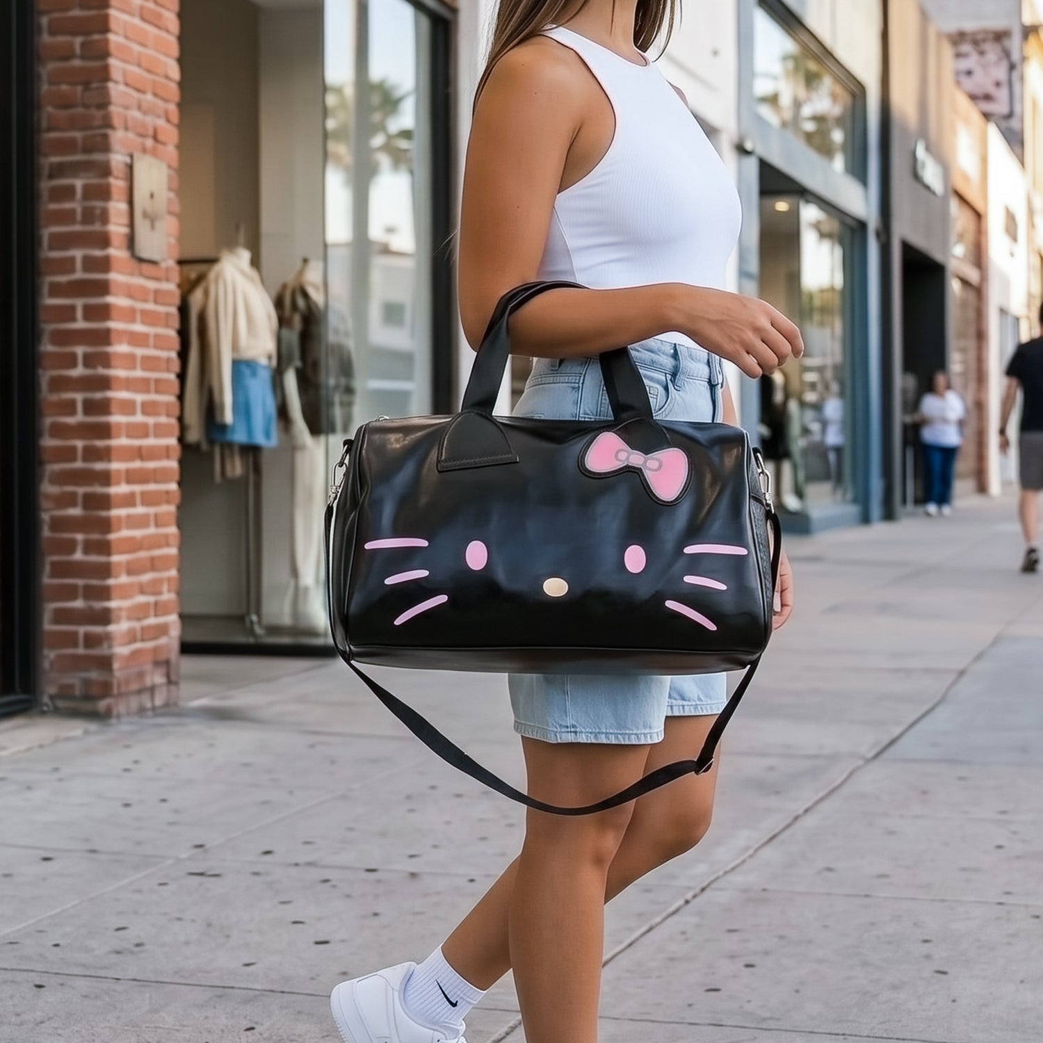 Sanrio Hello Kitty Black Duffle Bag – Lightweight Travel Carry-On Weekender Overnight Tote