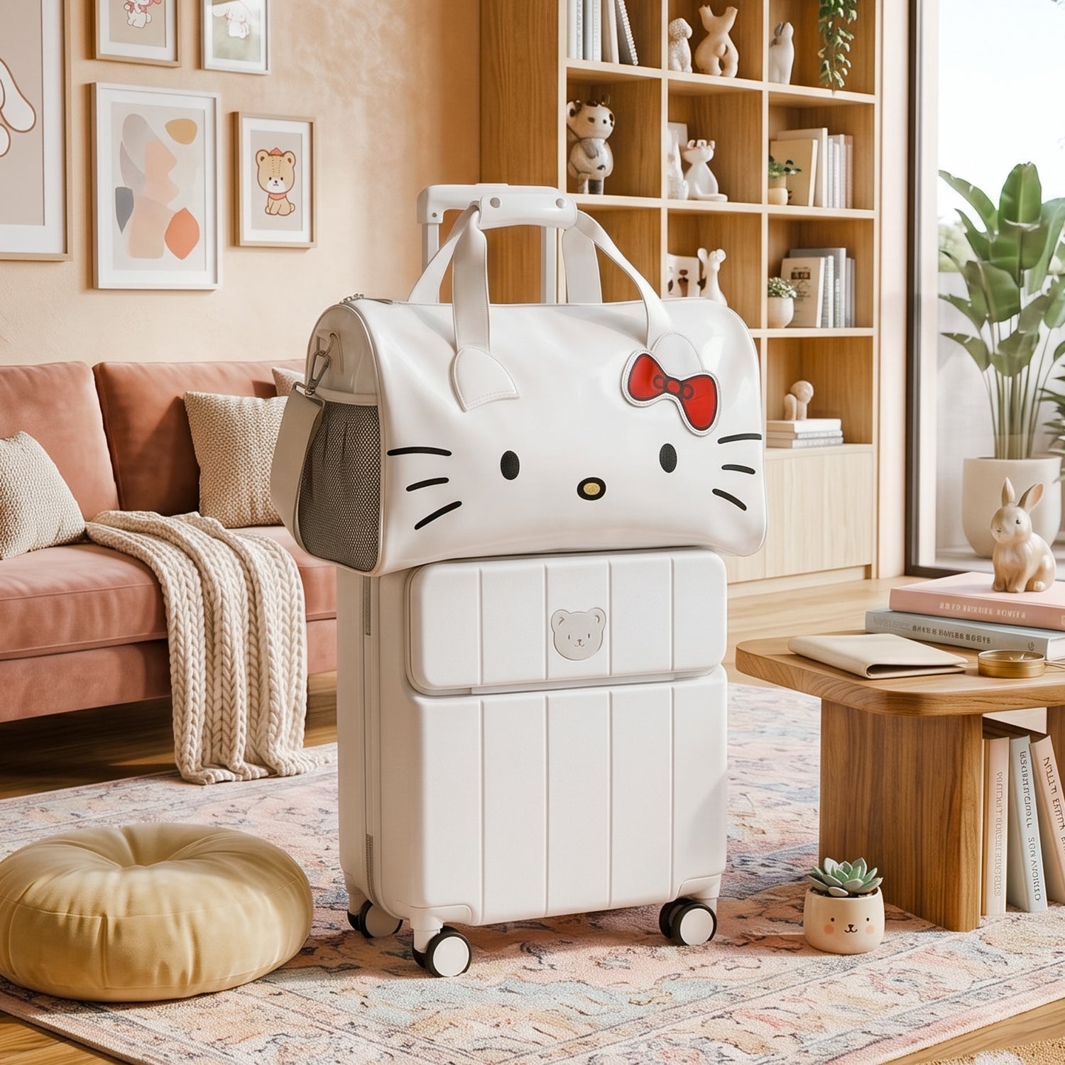 Sanrio Hello Kitty White Duffle Bag – Lightweight Travel Carry-On Weekender Overnight Tote