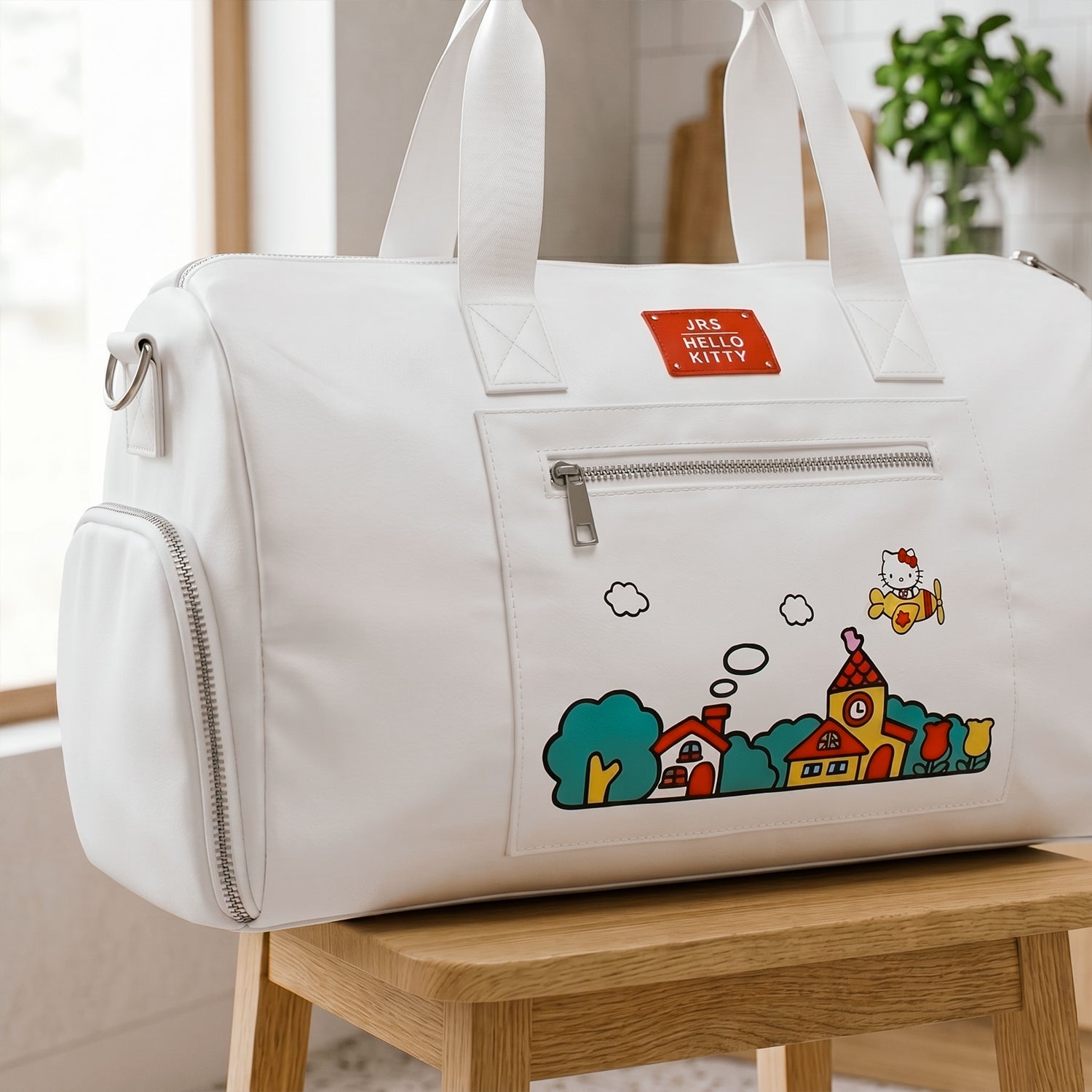 Sanrio Hello Kitty White Duffle Bag – Lightweight Travel Carry-On Weekender Overnight Tote