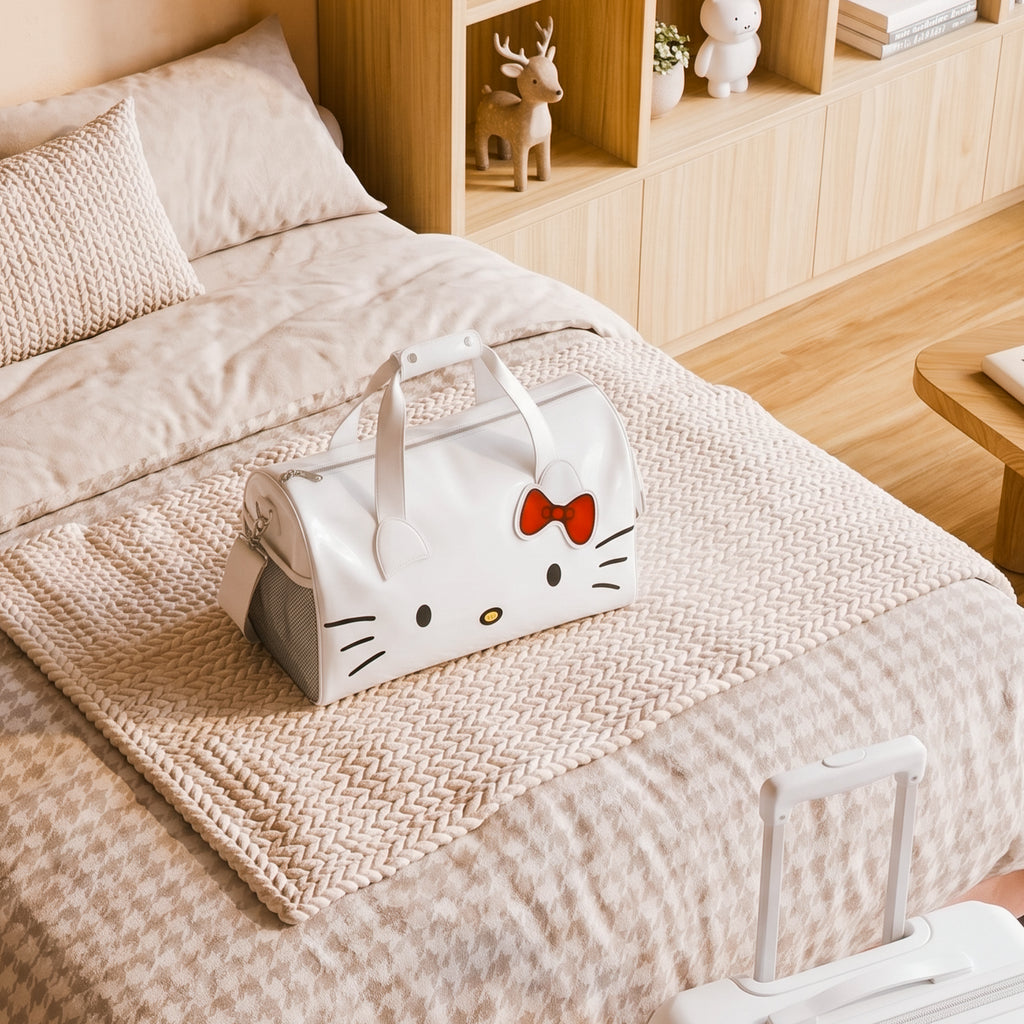 Sanrio Hello Kitty White Duffle Bag – Lightweight Travel Carry-On Weekender Overnight Tote