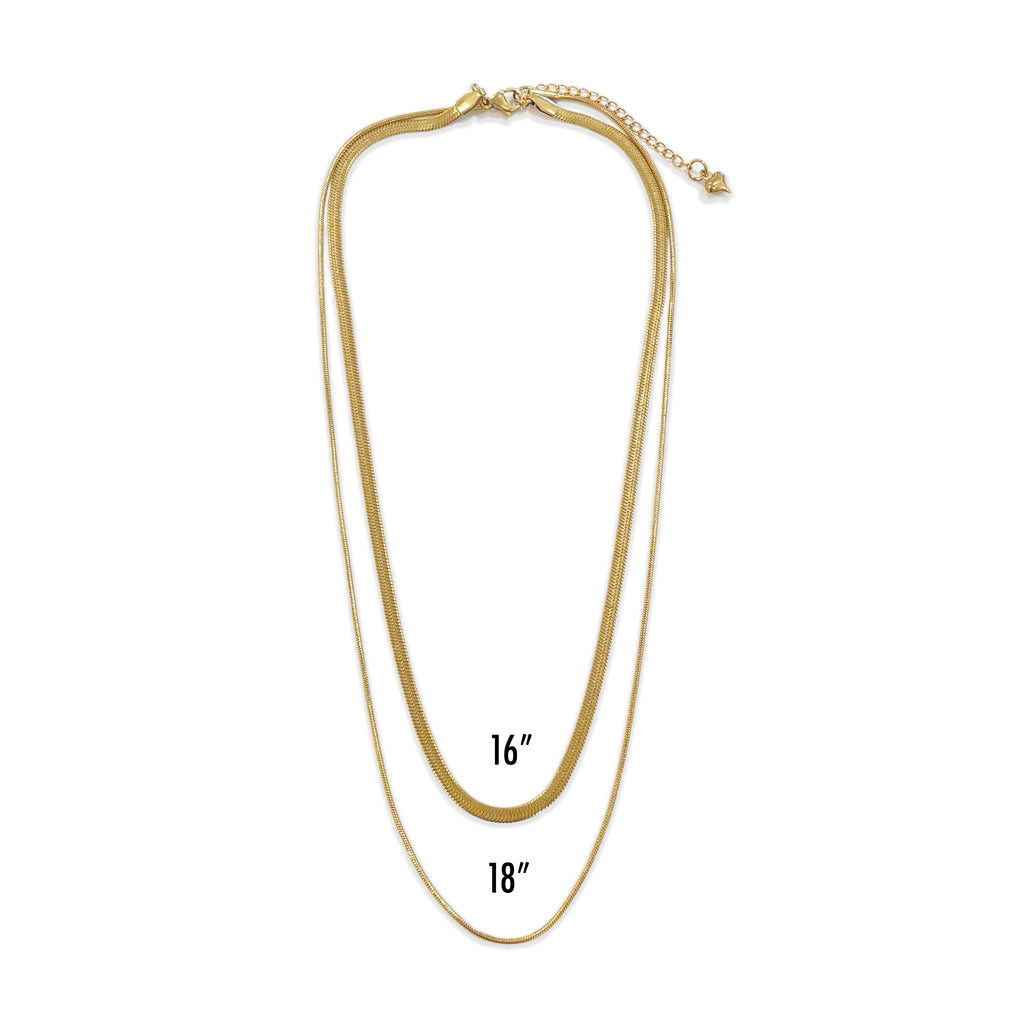 Double Layer Necklace, Stainless Steel Herringbone and Snake Chain, 16-18 Inches, Minimalist Jewelry for Women
