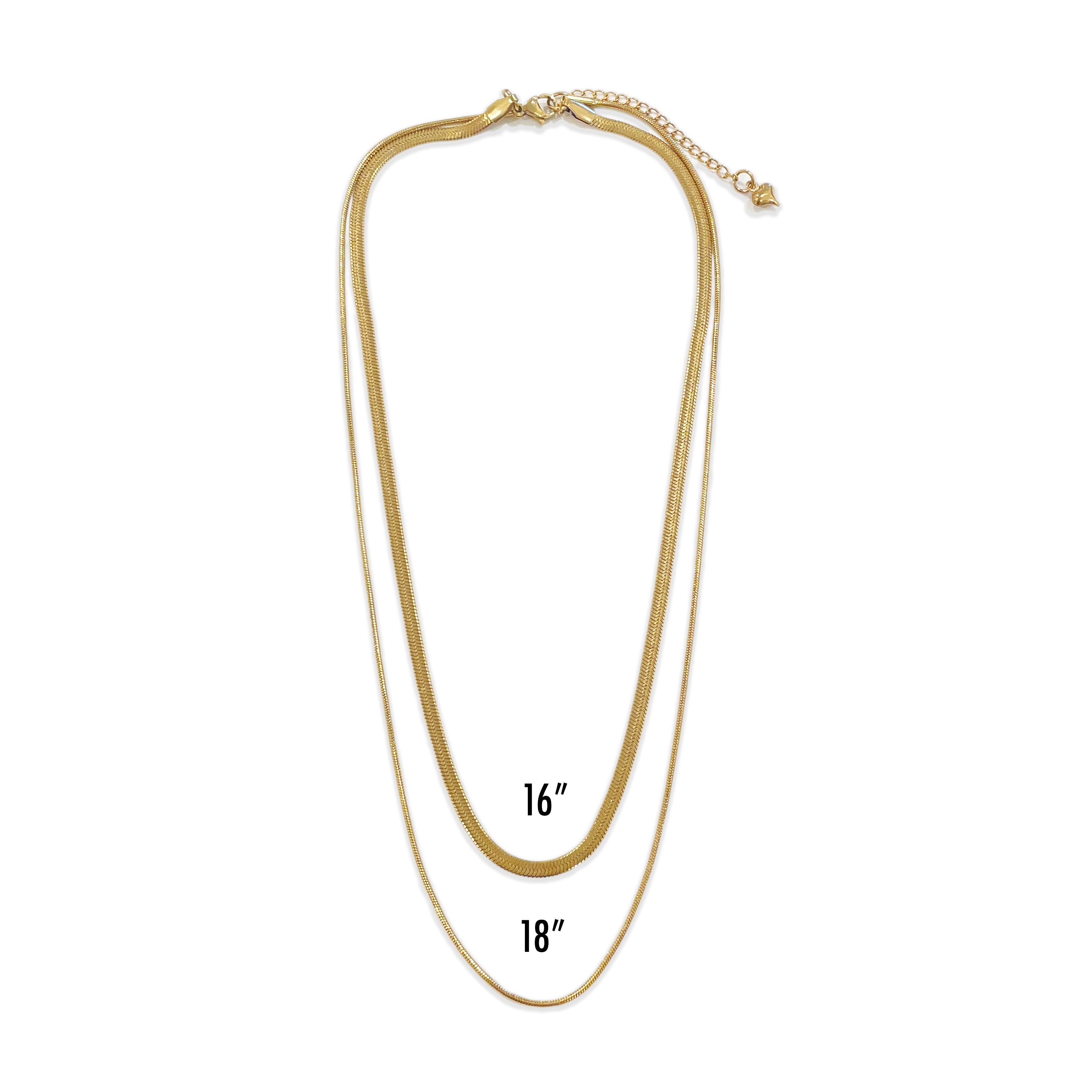 Double Layer Necklace, Stainless Steel Herringbone and Snake Chain, 16-18 Inches, Minimalist Jewelry for Women