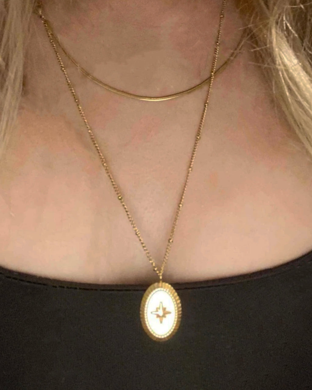 Dainty Star Pendant Necklace, 18K Gold Plated Double Layer Chain, 16-22 Inch Adjustable Length, Stainless Steel Minimalist Jewelry