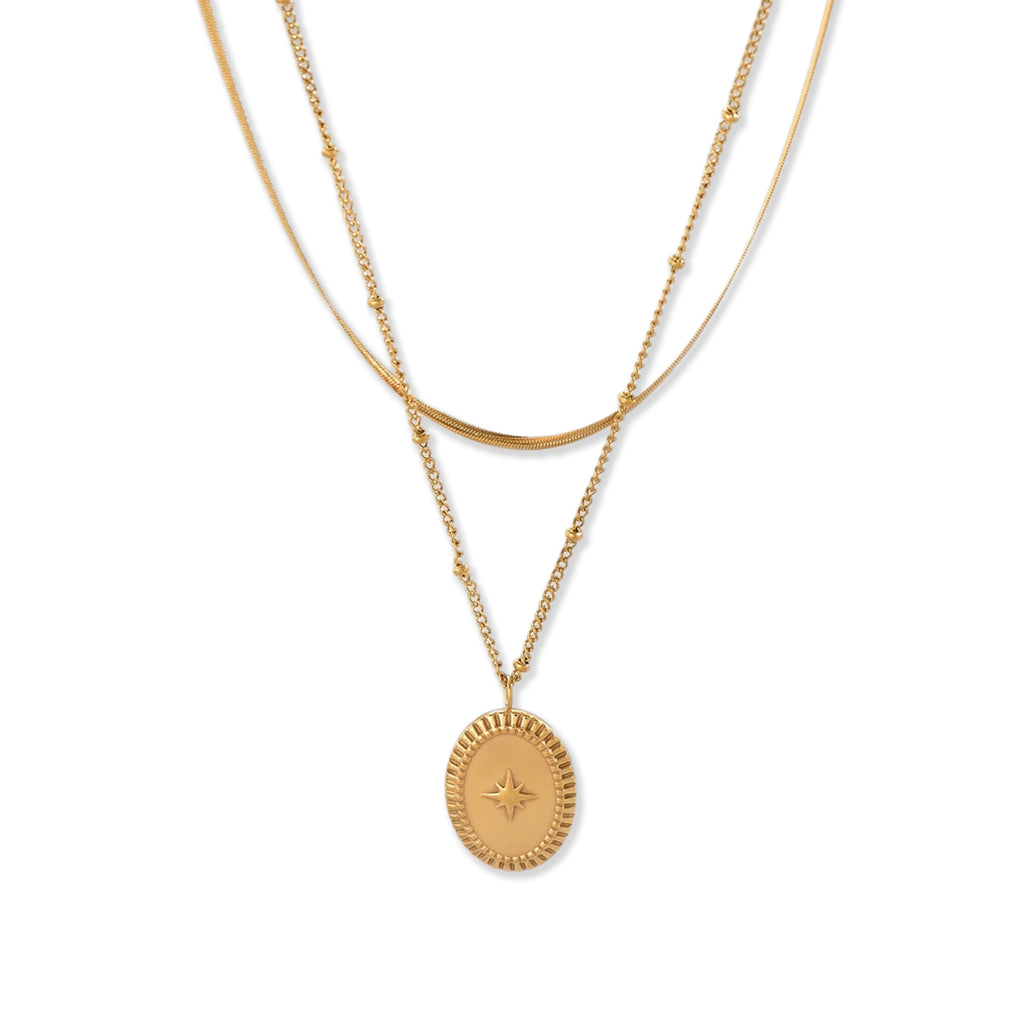 Dainty Star Pendant Necklace, 18K Gold Plated Double Layer Chain, 16-22 Inch Adjustable Length, Stainless Steel Minimalist Jewelry