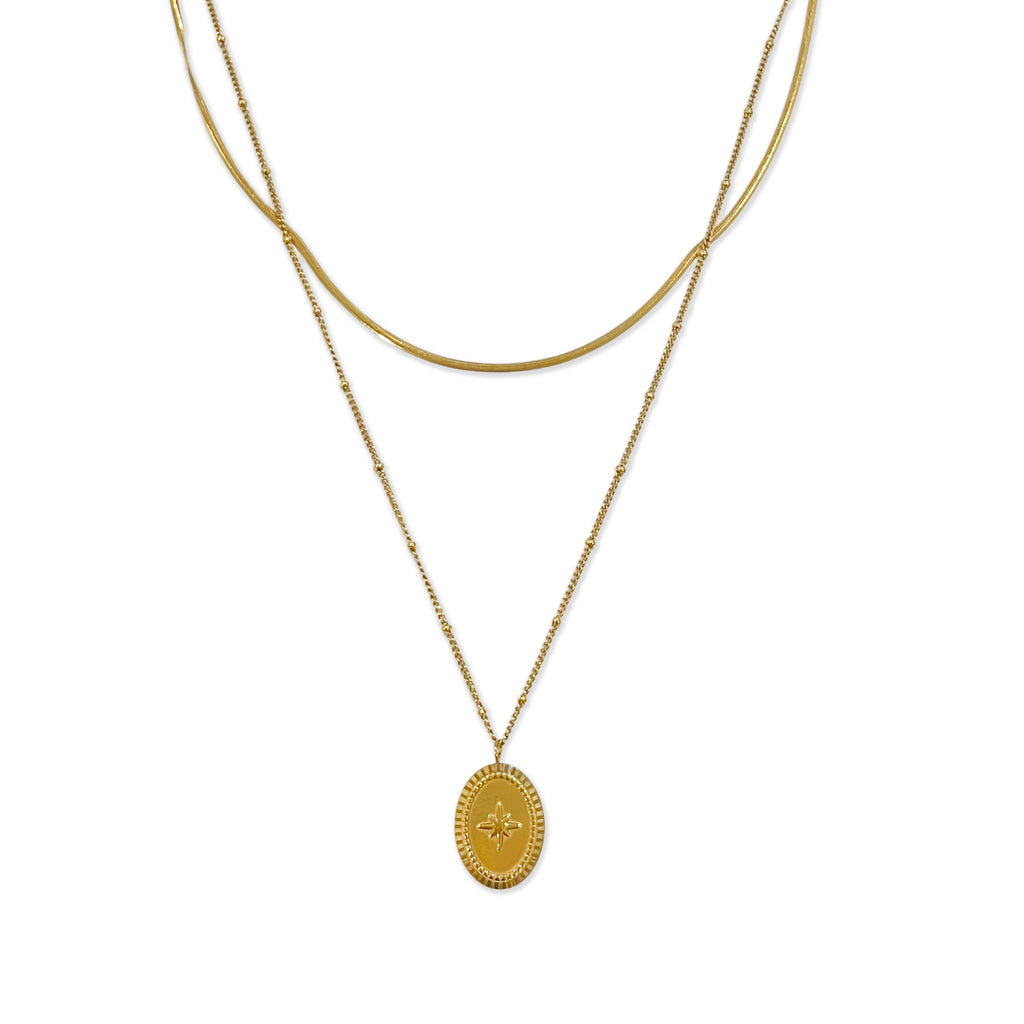 Dainty Star Pendant Necklace, 18K Gold Plated Double Layer Chain, 16-22 Inch Adjustable Length, Stainless Steel Minimalist Jewelry