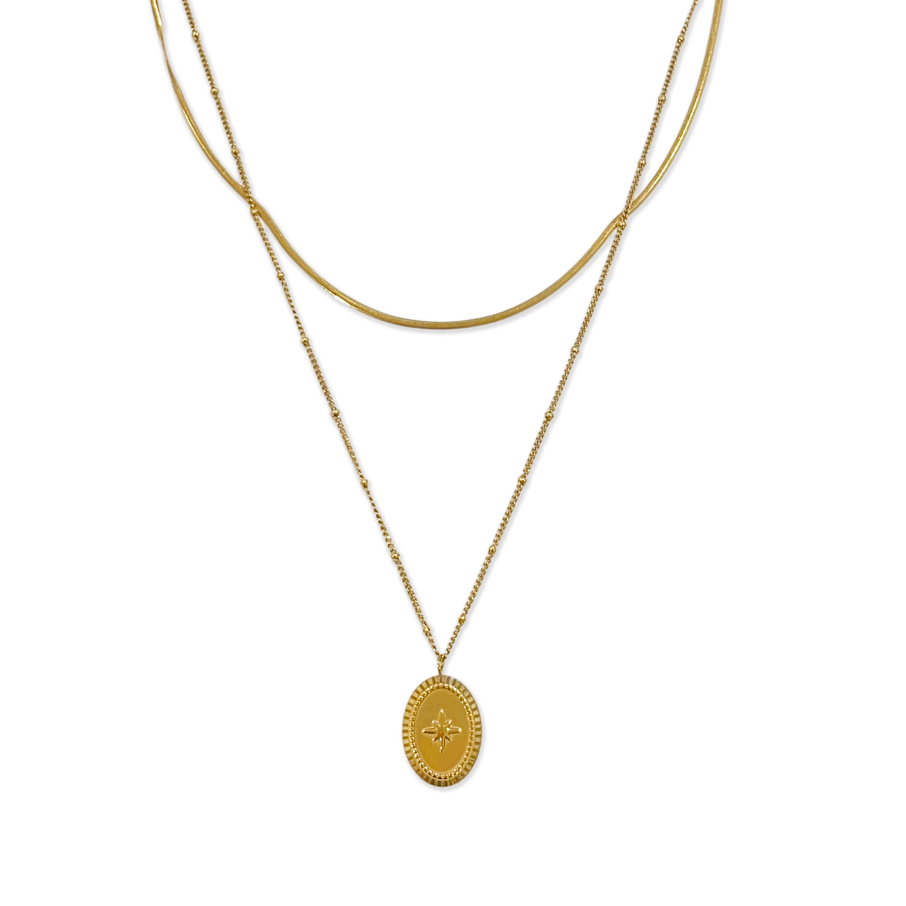 Dainty Star Pendant Necklace, 18K Gold Plated Double Layer Chain, 16-22 Inch Adjustable Length, Stainless Steel Minimalist Jewelry