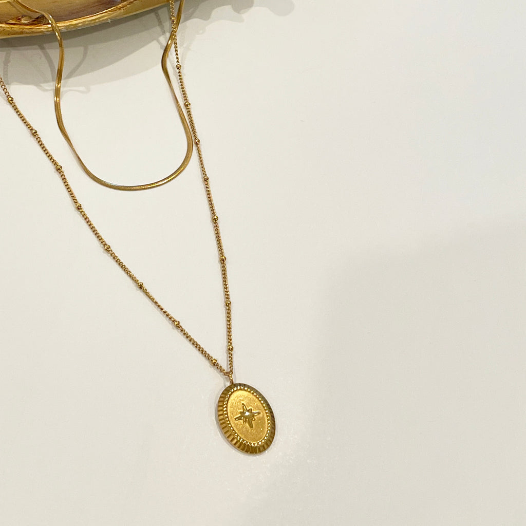 Dainty Star Pendant Necklace, 18K Gold Plated Double Layer Chain, 16-22 Inch Adjustable Length, Stainless Steel Minimalist Jewelry