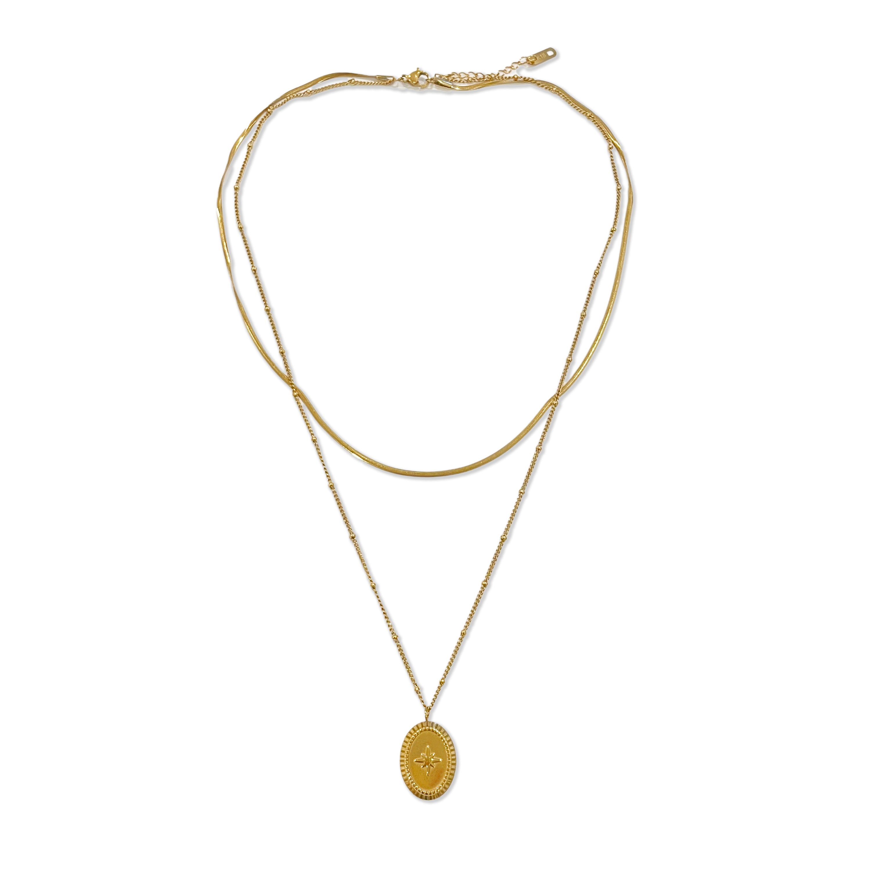 Dainty Star Pendant Necklace, 18K Gold Plated Double Layer Chain, 16-22 Inch Adjustable Length, Stainless Steel Minimalist Jewelry