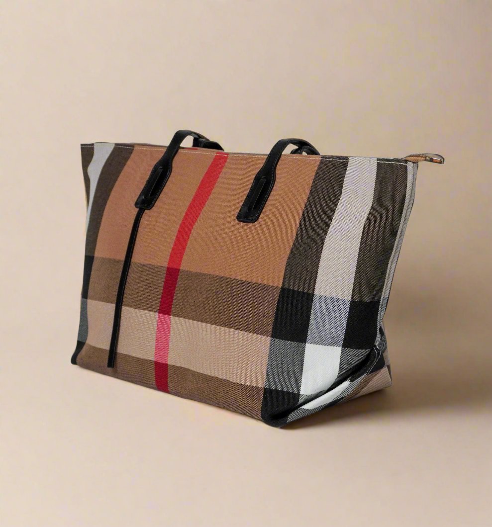 Plaid Canvas Tote Shoulder Bag, Large Capacity Handbags for Women