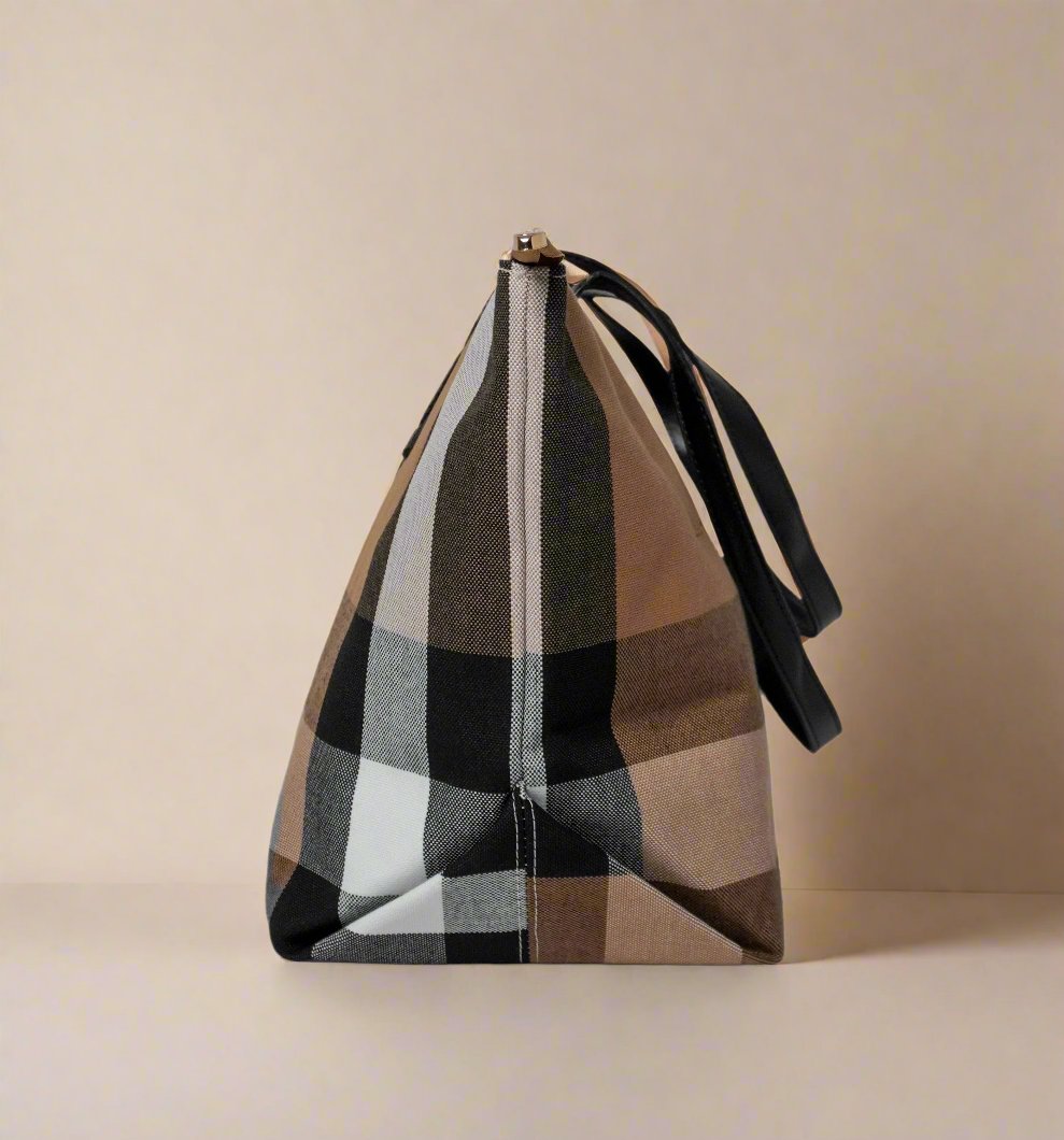 Plaid Canvas Tote Shoulder Bag, Large Capacity Handbags for Women