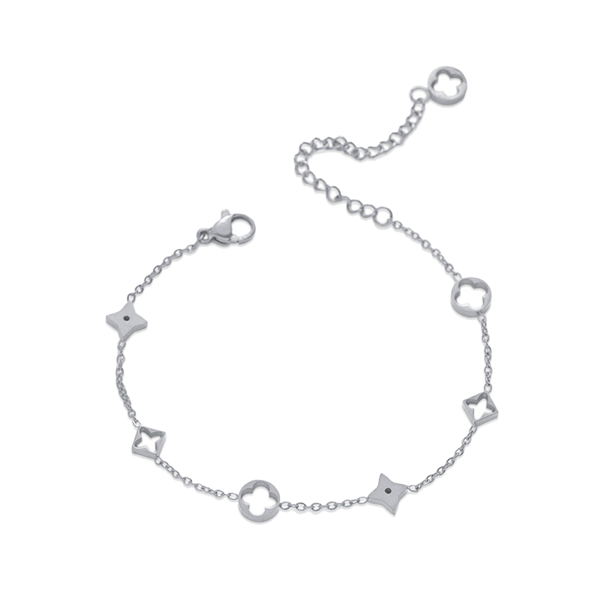 18k Gold Plated Clover Charm Bracelet, Adjustable Chain, Stainless Steel