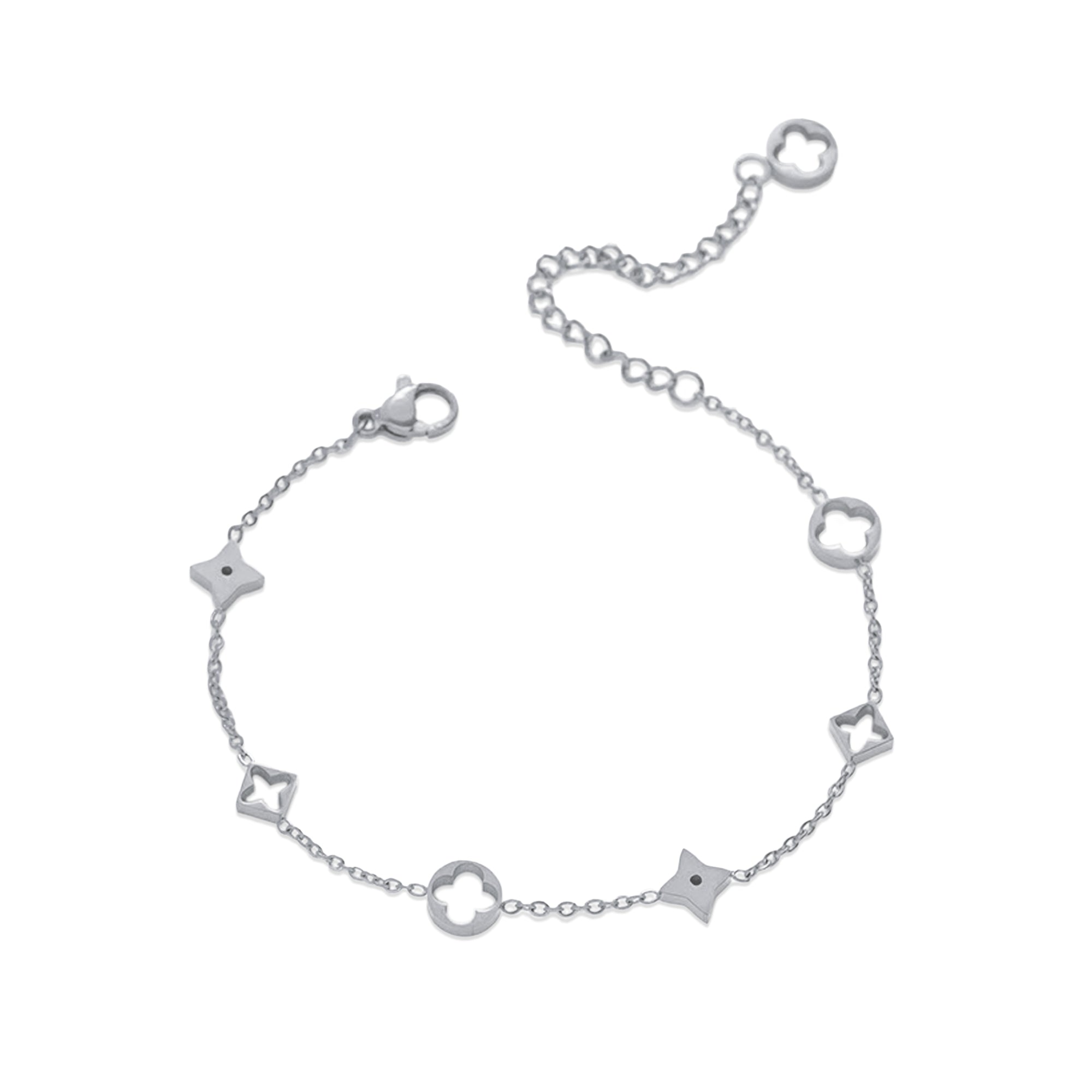 18k Gold Plated Clover Charm Bracelet, Adjustable Chain, Stainless Steel