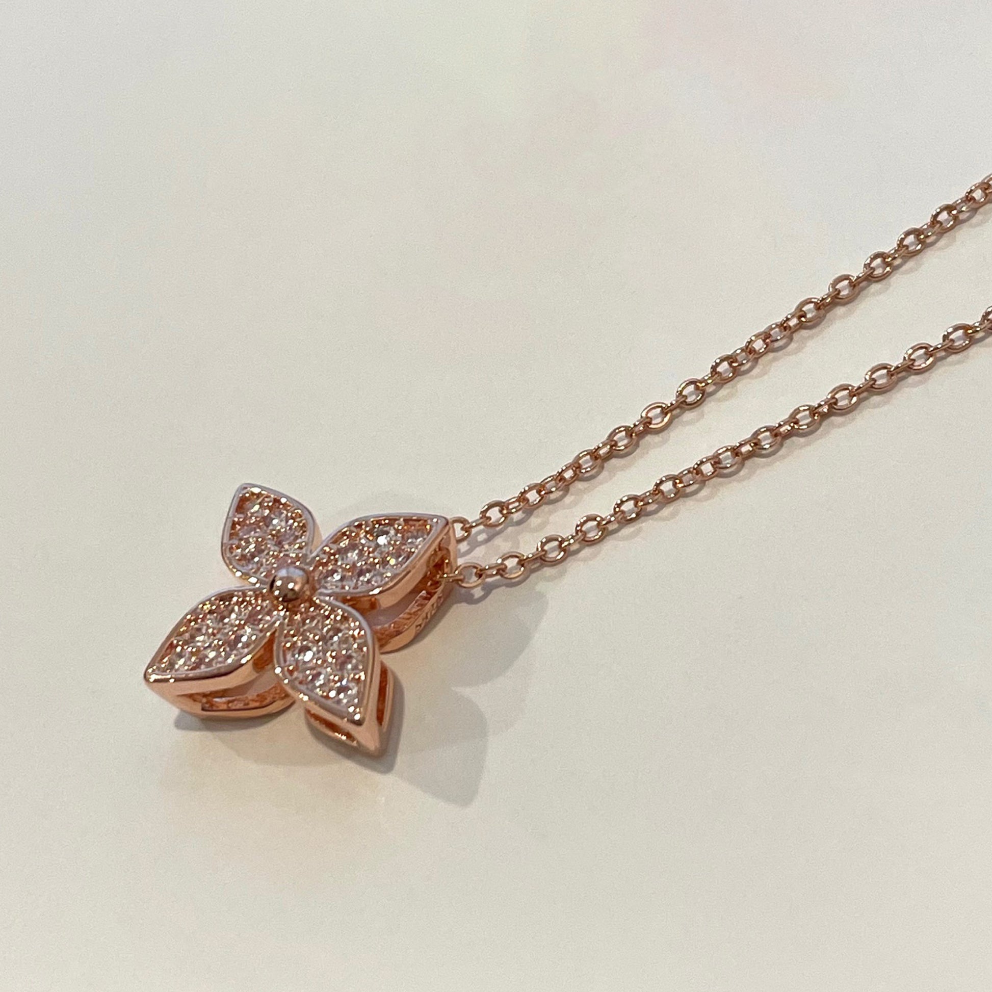 925 Sterling Silver Four-Leaf Clover Necklace, Pave Four Petal Lucky Charm Pendant