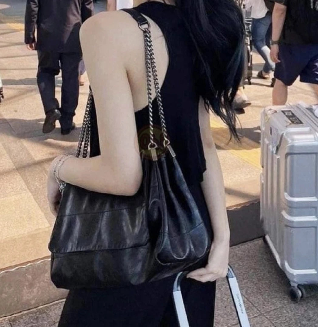 Vegan Leather Shoulder Bag for Women – Minimalist Flap Chain Rectangular Purse