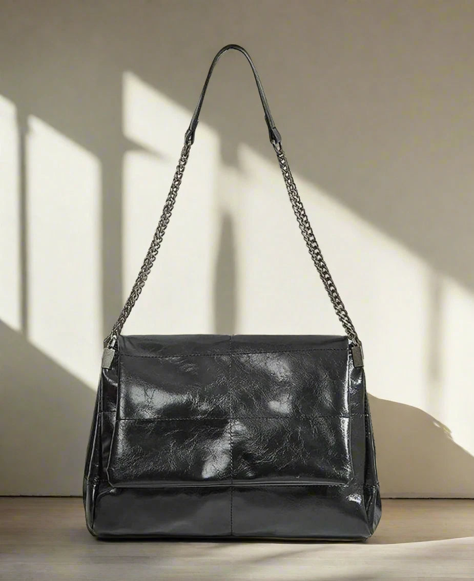Vegan Leather Shoulder Bag for Women – Minimalist Flap Chain Rectangular Purse