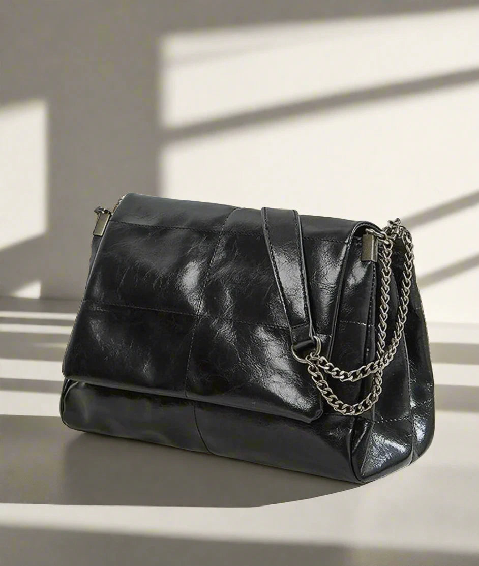 Vegan Leather Shoulder Bag for Women – Minimalist Flap Chain Rectangular Purse