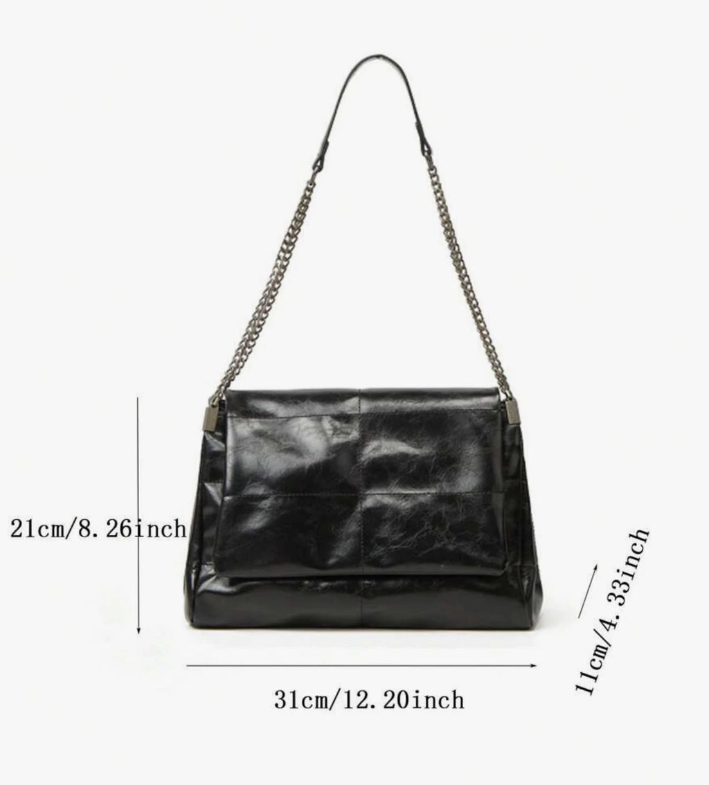 Vegan Leather Shoulder Bag for Women – Minimalist Flap Chain Rectangular Purse