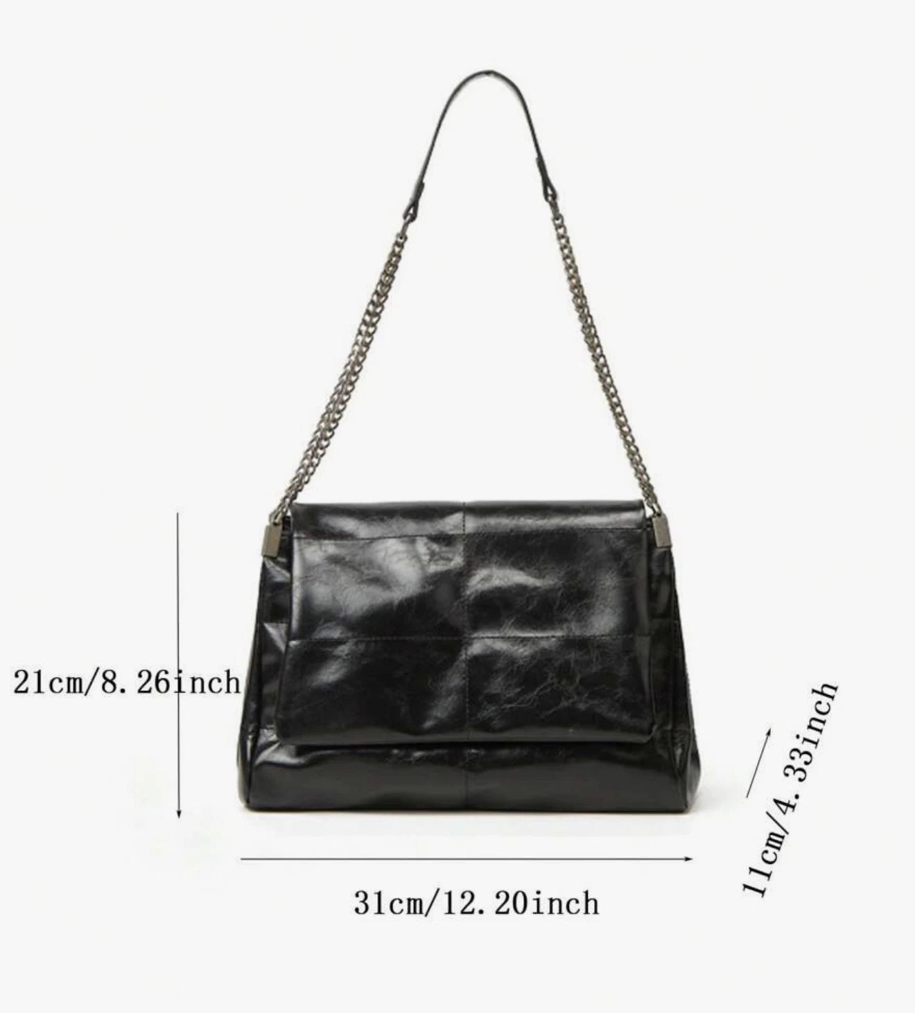 Vegan Leather Shoulder Bag for Women – Minimalist Flap Chain Rectangular Purse