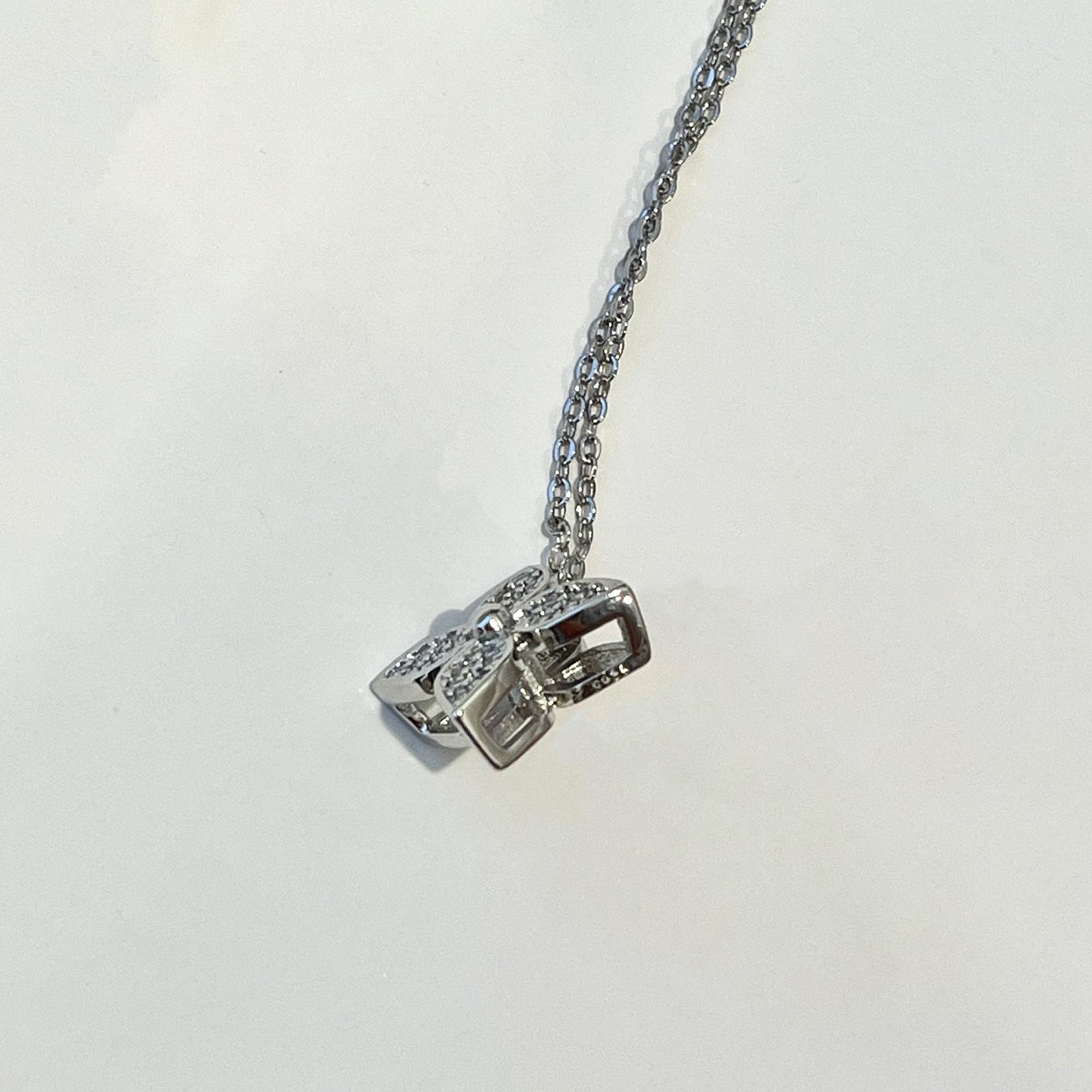925 Sterling Silver Four-Leaf Clover Necklace, Pave Four Petal Lucky Charm Pendant
