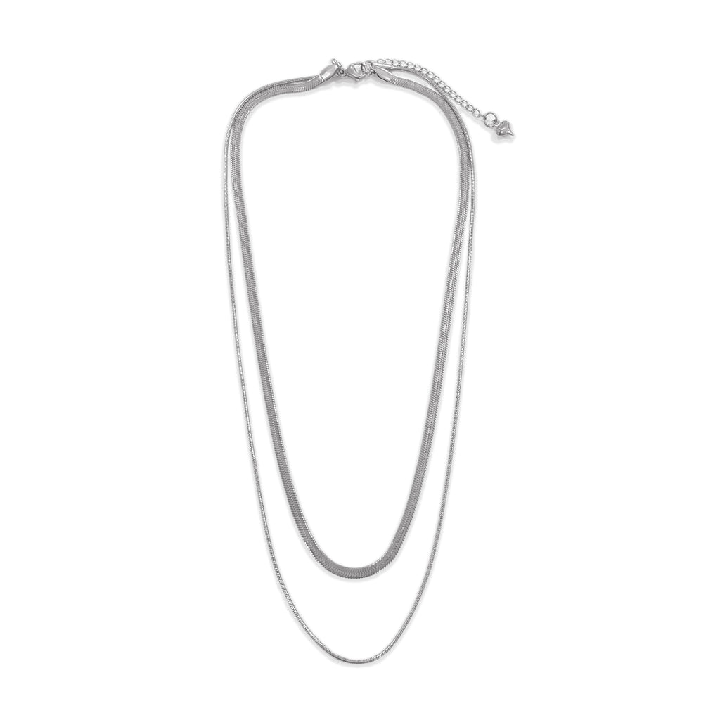 Double Layer Necklace, Stainless Steel Herringbone and Snake Chain, 16-18 Inches, Minimalist Jewelry for Women