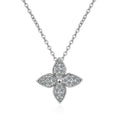 925 Sterling Silver Four-Leaf Clover Necklace, Pave Four Petal Lucky Charm Pendant
