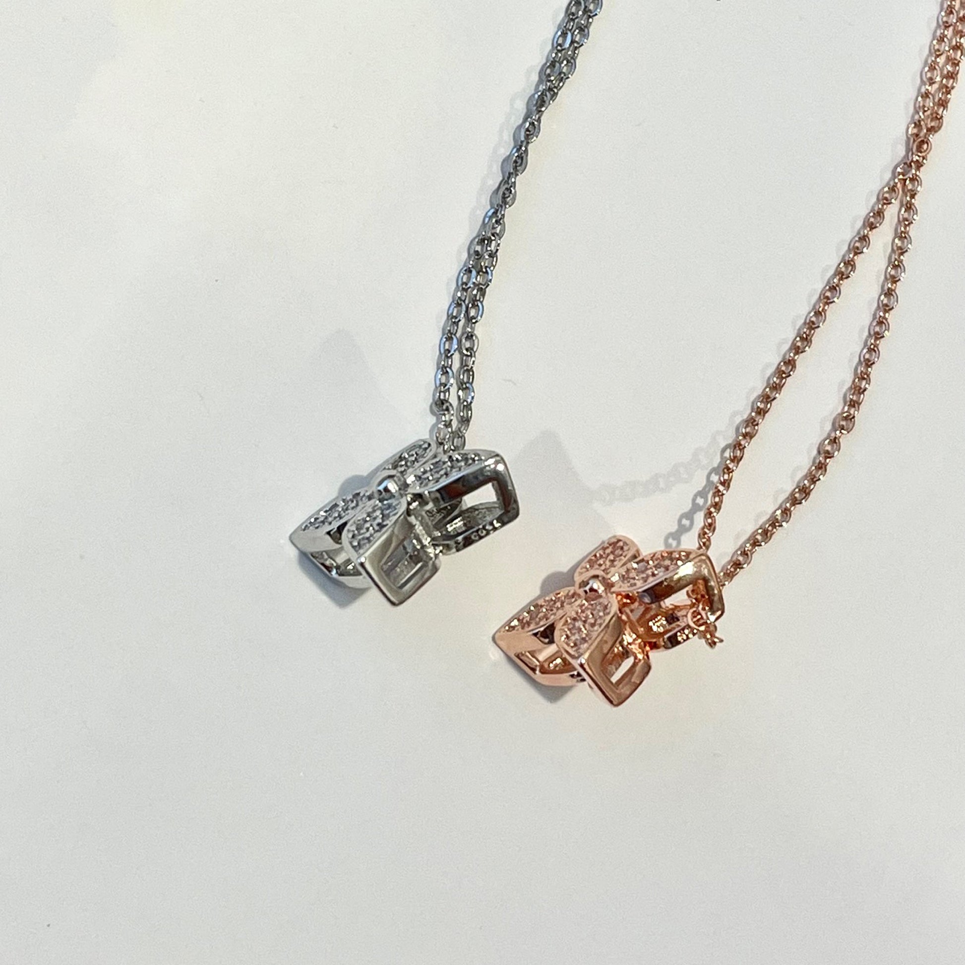 925 Sterling Silver Four-Leaf Clover Necklace, Pave Four Petal Lucky Charm Pendant