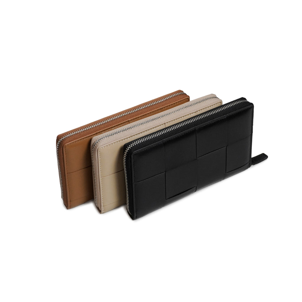 Genuine Leather Woven Zip Around Wallet, Sheepskin Braided Long Wallet for Women, Luxury Clutch