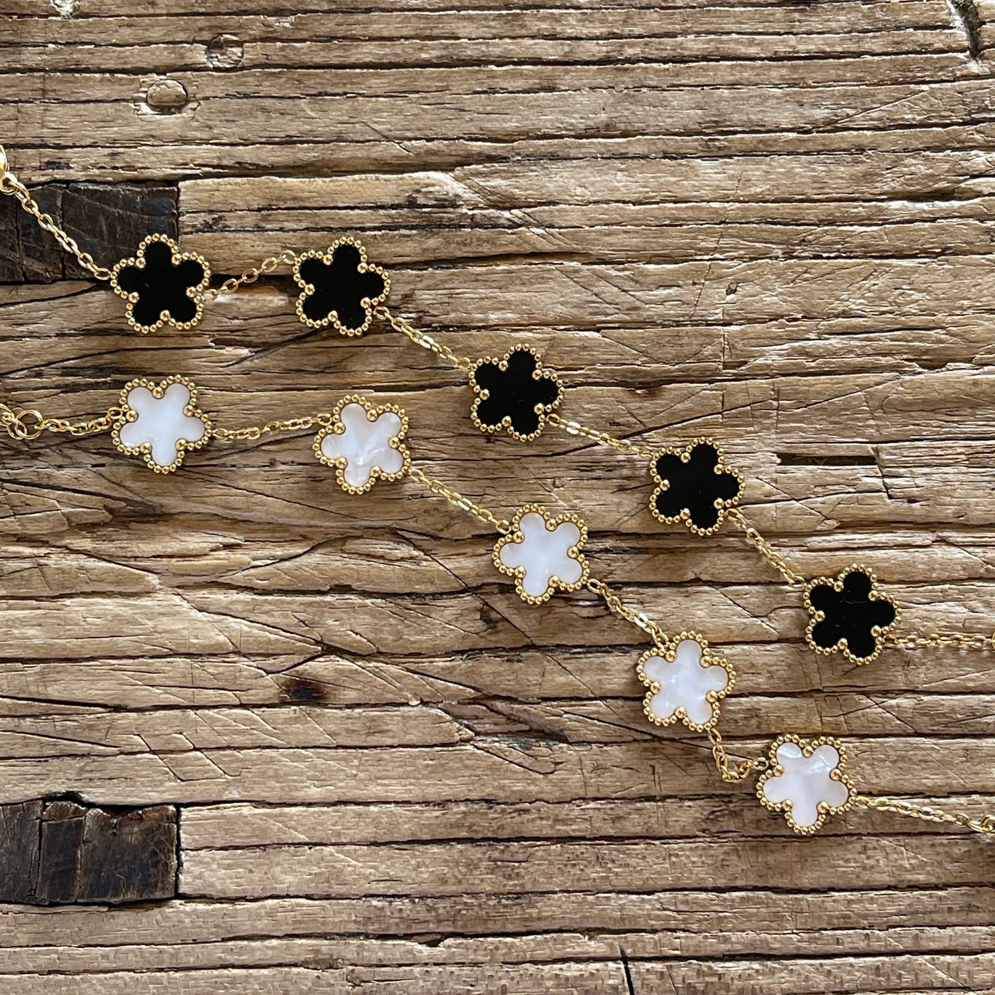 18k Gold Plated Five Petal Clover Bracelet, Stainless Steel Five Leaf Clover Jewelry for Women