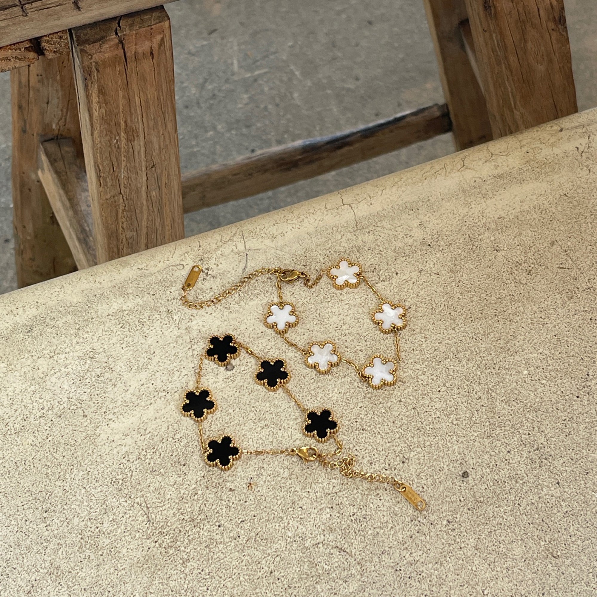 18k Gold Plated Five Petal Clover Bracelet, Stainless Steel Five Leaf Clover Jewelry for Women