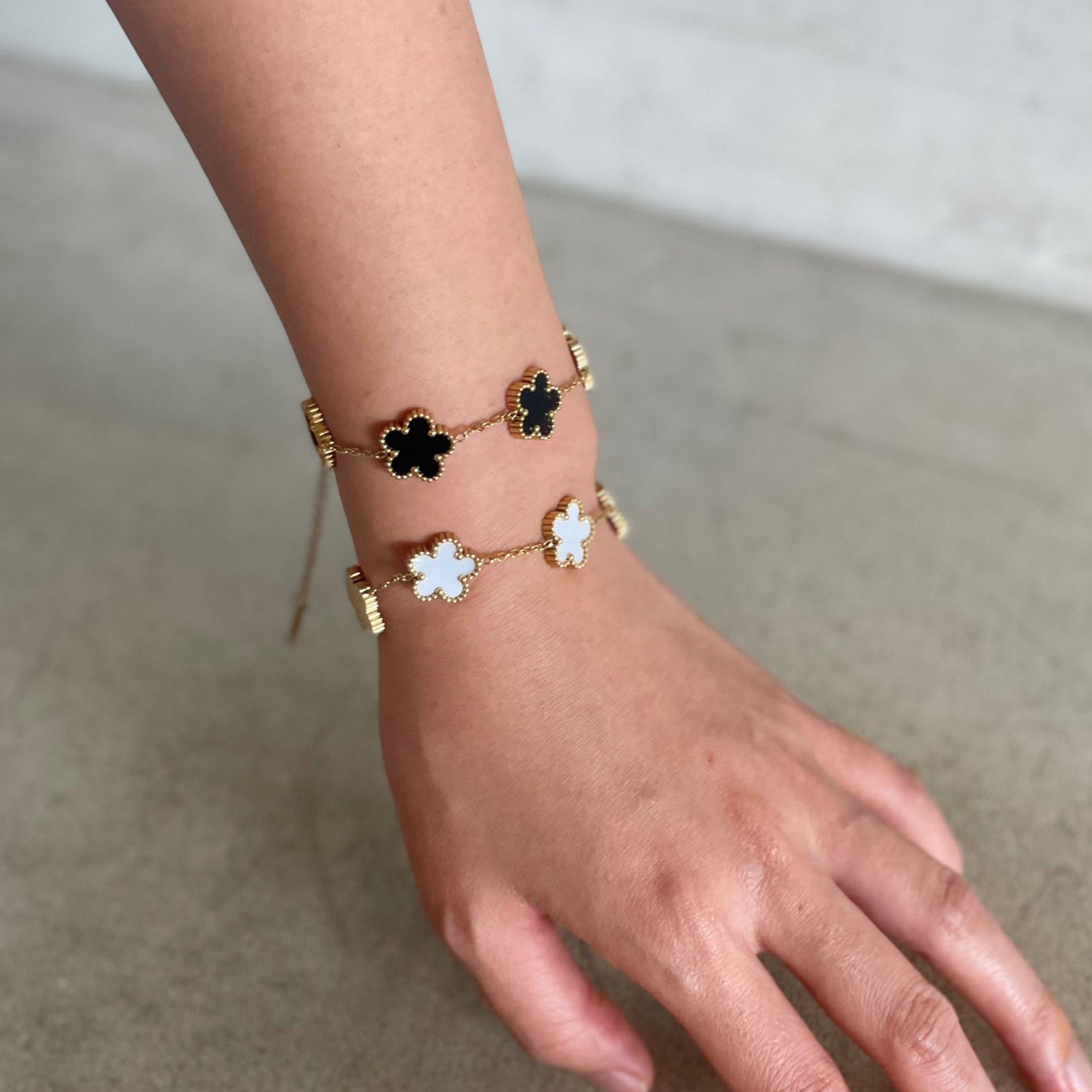 18k Gold Plated Five Petal Clover Bracelet, Stainless Steel Five Leaf Clover Jewelry for Women