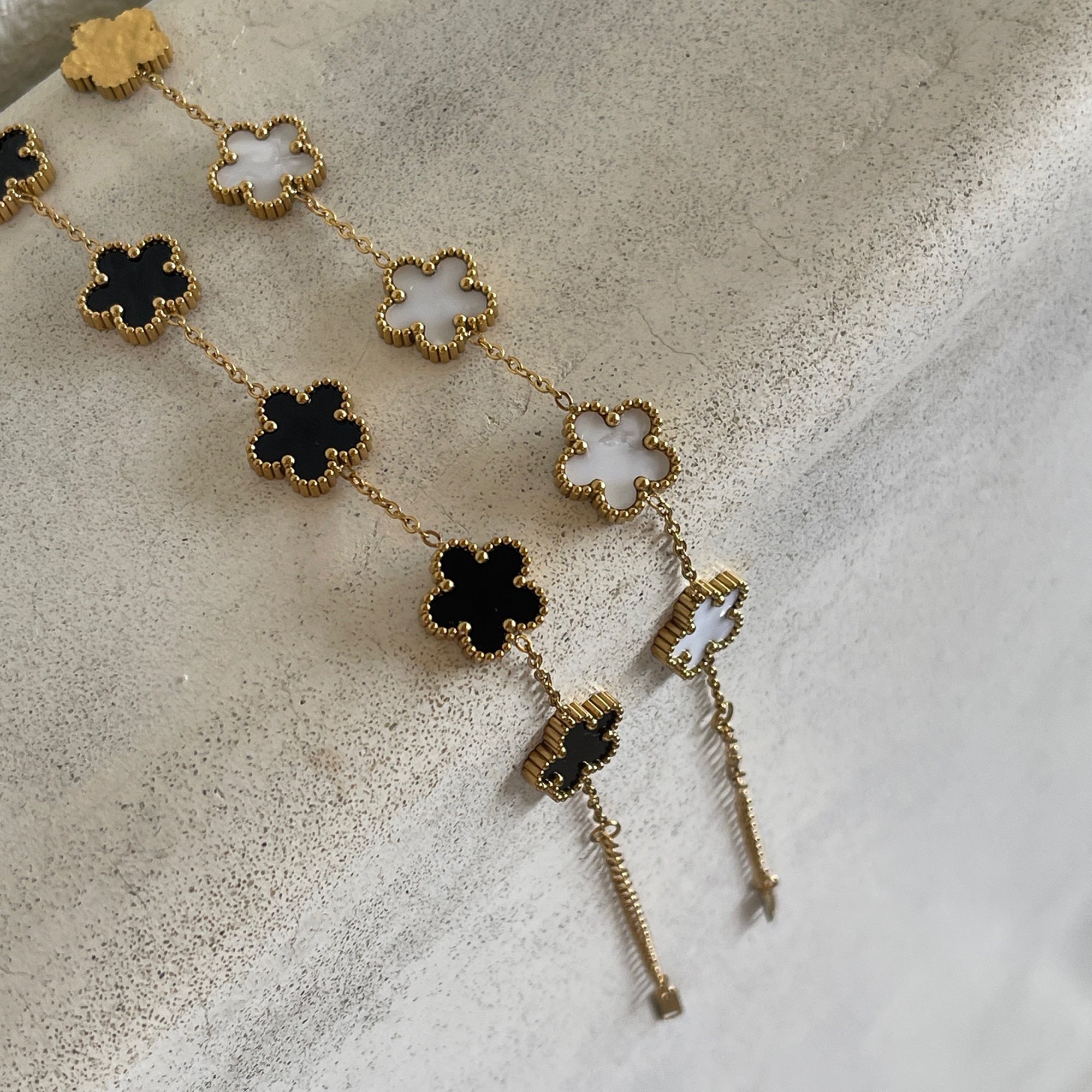 18k Gold Plated Five Petal Clover Bracelet, Stainless Steel Five Leaf Clover Jewelry for Women